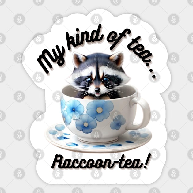 Cute Raccoon Blue Floral White Tea Cup And Saucer Sticker by SweetPawsnClaws